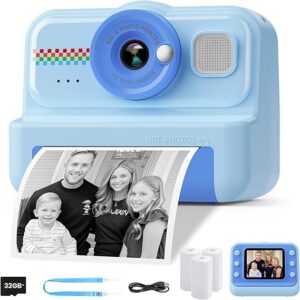 HiMont Cámara Fotos Infantil Instantánea, HD/1080P Cámara Instantánea para Niños con Tarjeta de 32G y Papel de Impresión, Cámara Fotos Infantil Divertidos Regalos de Juguete para Niños de 3 a 12 Años.