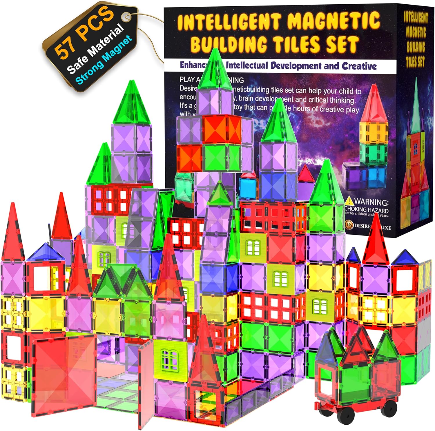 Desire Deluxe Kit Bloques de Construcción Magnéticos 3D para Niños de 3 - 7 Años - Juguete Educativo con Figuras Geométricas para Desarrollar la Creatividad de Sus Pequeños - 57 Piezas - Imagen 8